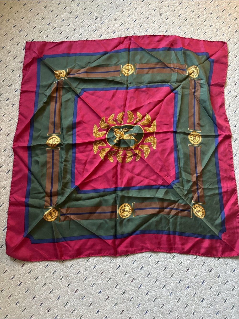 Burberry Silk Scarf Knight Medals rich fall colors vintage